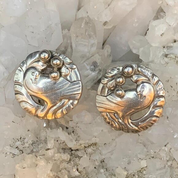 Georg Jensen Denmark Midnight Blossom No 66 Dove Sterling Silver Vtg Earrings - Picture 4 of 11